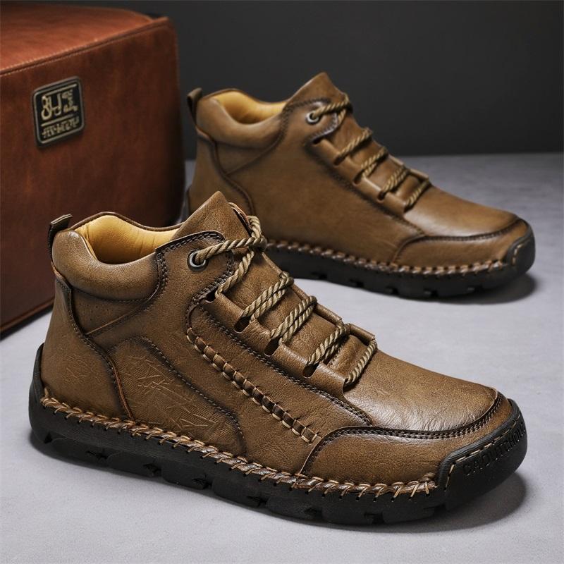 Autumn and Winter Plus Size Shoes Retro High Top Shoes, Men's Leather Boots Fashionable Mid-range Men's Ankle Boots