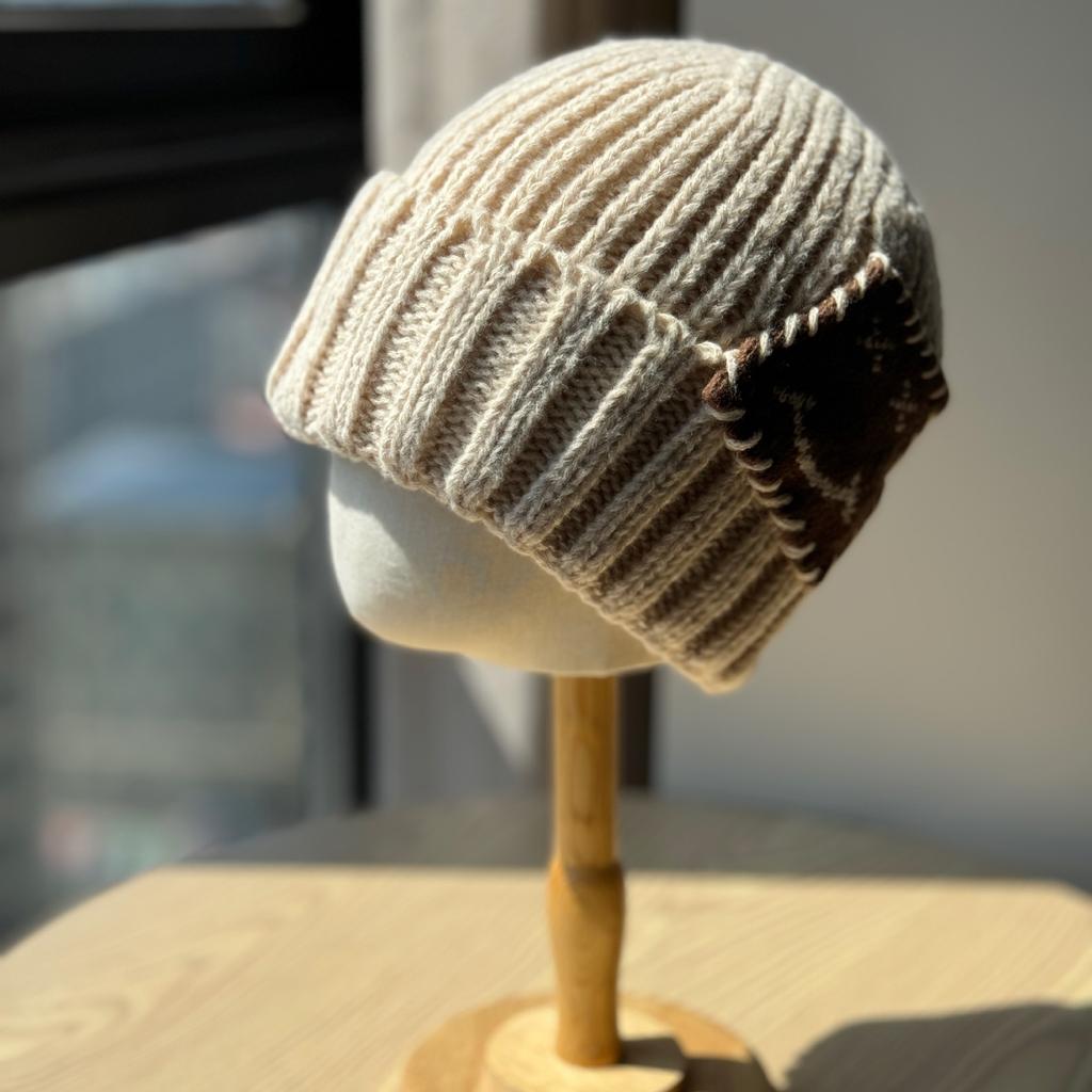 Smiley Face Patch Woolen Hat for Men and Women In Autumn and Winter Warm and Versatile   Small Knitted Hat with Face Ear Protection Cold Hat