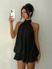 European & American Sexy Backless Halter Dress with Slim Waist & Fluffy Skirt