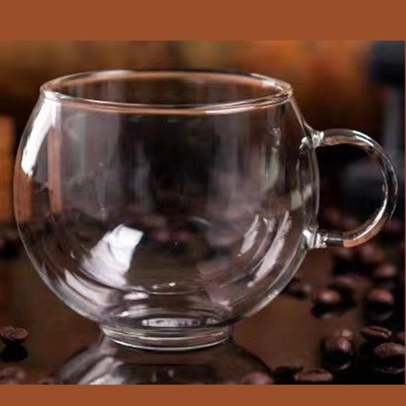 150/300ml Heat Double-layer Glass Cup Transparent with Handle Resistant Coffee Cup & Saucer Milk Juice Water Cup Festival Gift