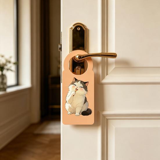 Cute Cat Door Knob Hanger Sign Cartoon Cat Acrylic Hanging Plaque for Office Dorm Bedroom Hotel Meeting