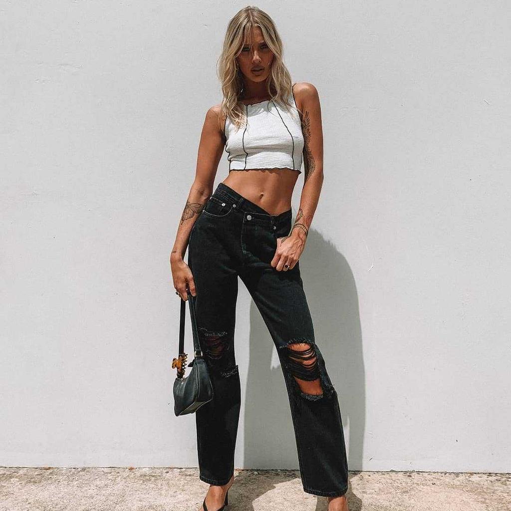 Summer Women Contrast Stitching Tank Top Camisole Vest Fashion Round Neck Navel Exposed Slim Tee Sleeveless Crop Tops Y2k