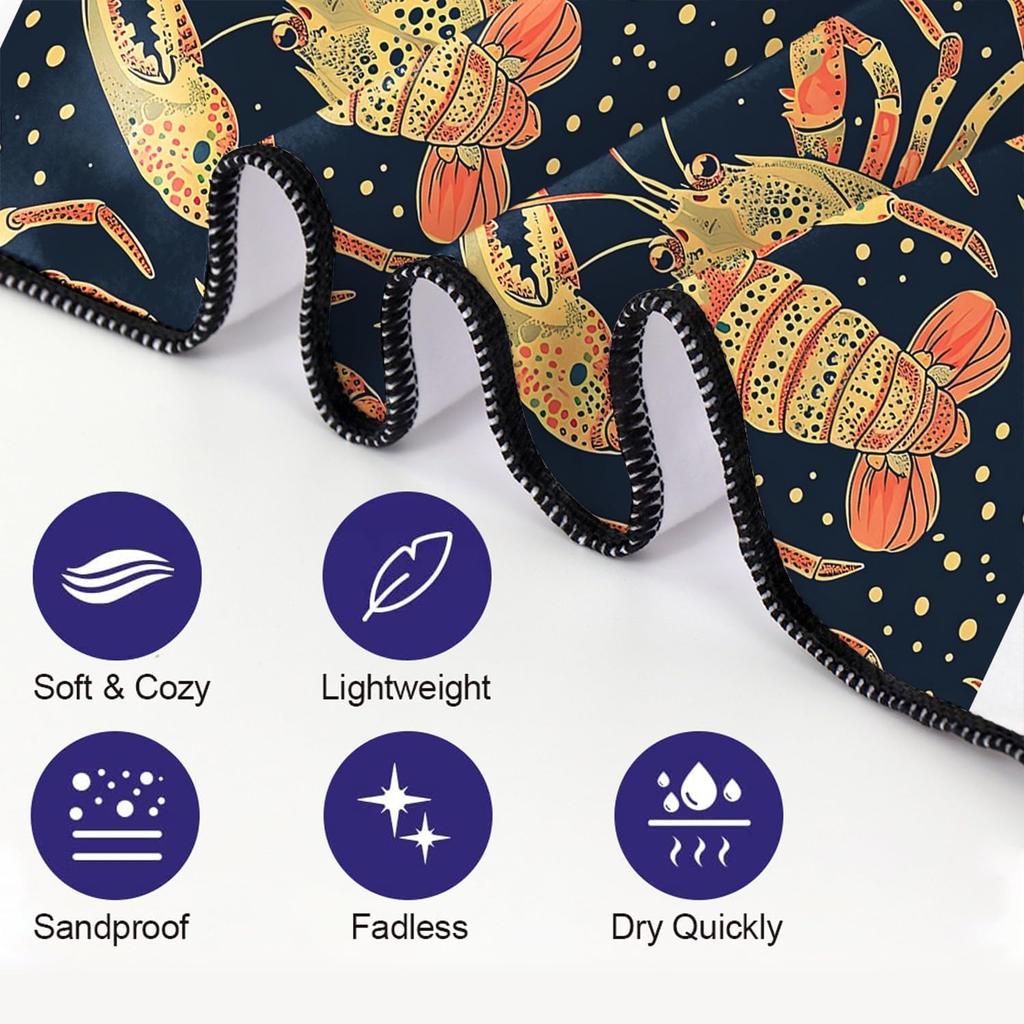 1PC Lobsters Pattern Beach Towel for Family Stuffs Friends Gifts Quick-Dry Sand Free For Bath Yoga Beach Camping Swimming GYM
