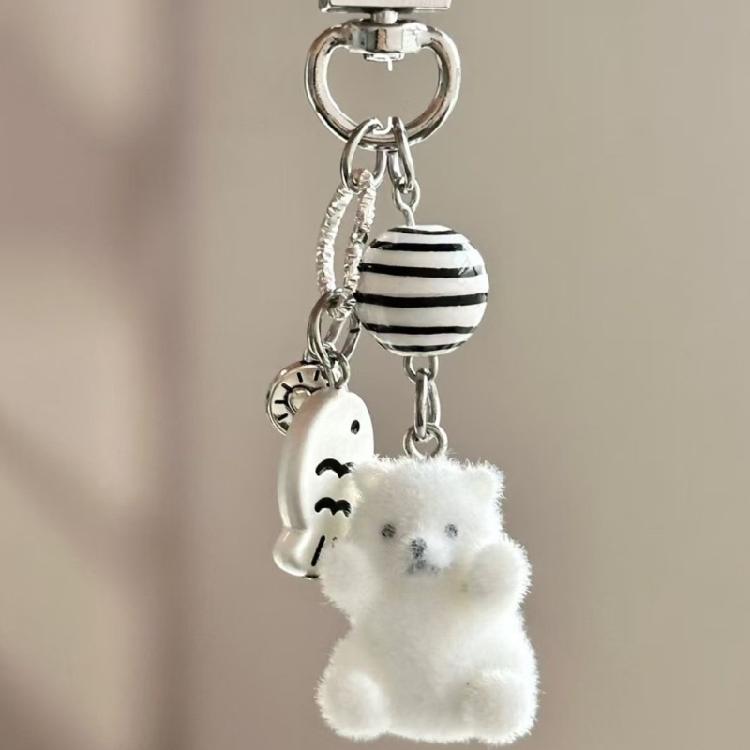 Stylish Bear Keychain Plush Flock Multi Functional Bag Clip Cartoon Bags Pendant for Casual Fashion