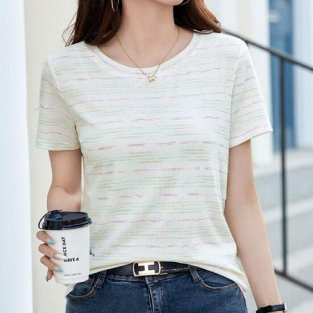 Navava Men S Colorful STriped Round Neck ShorT Sleeve T ShirT nT2304