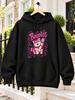 Bagpuss Graphic Hoodie with Pink Striped Cat Stars Hearts Paw Print And Bold Retro Decorative Lettering Unisex