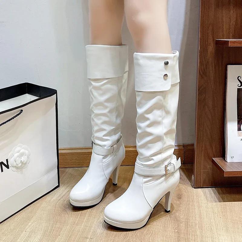Fashion 9CM Sexy Thigh High Boots Women Autumn Winter Elastic Leather Knee-High Boot For Women Black Heels Fetish Long Shoes Large Size