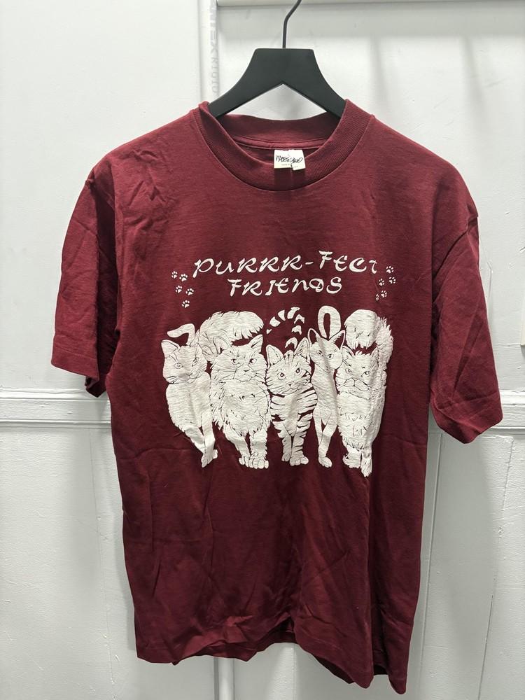 

Vintage Mossimo Shirt Mens Maroon Purrr-Fect Friends Cats Graphic Made USA 90s Unisex T-Shirt L