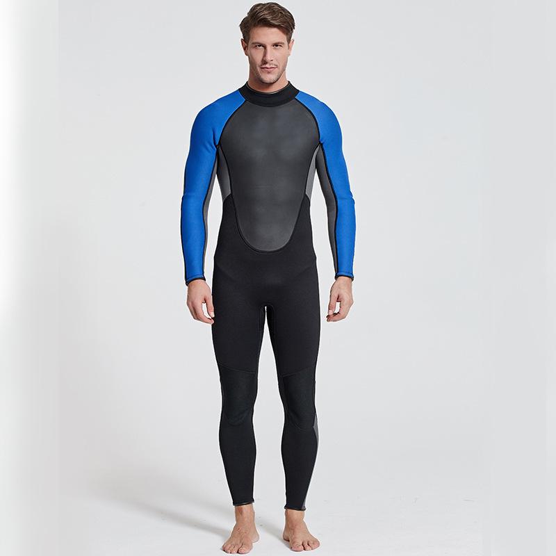 Men One Piece Wetsuit 3mm Neoprene Front/Back Zip Wetsuit Keep Warm UPF 50+ Full Body Long Sleeves Dive Suit for Surf Water Sports Diving Canoeing