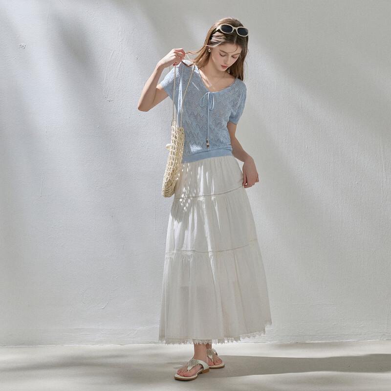 Sancai 2026 Summer V-Neck Hollow Knit Short-Sleeve Pullover