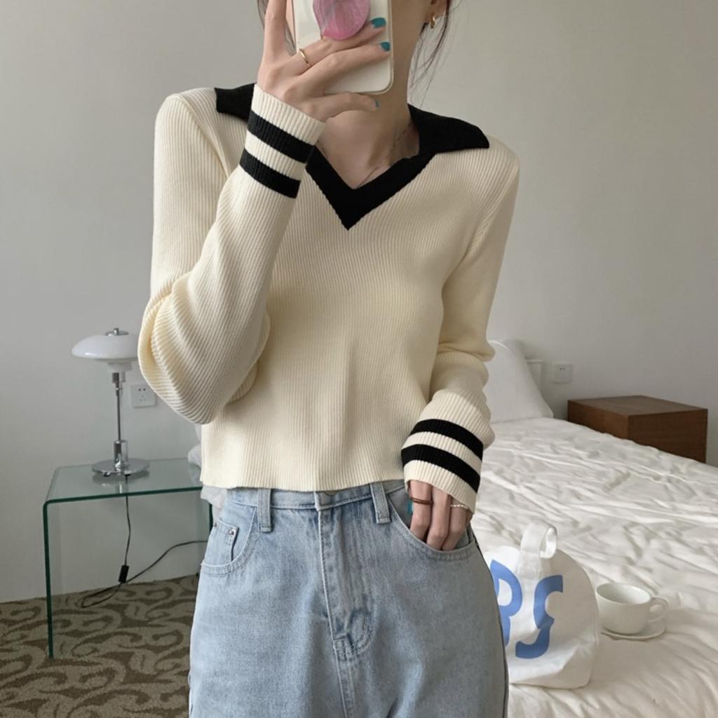 Autumn and Winter Slim Fit Collar Temperament Commuting Versatile Base Knit Sweater Women's Top Slim Fit and Slimming Effect