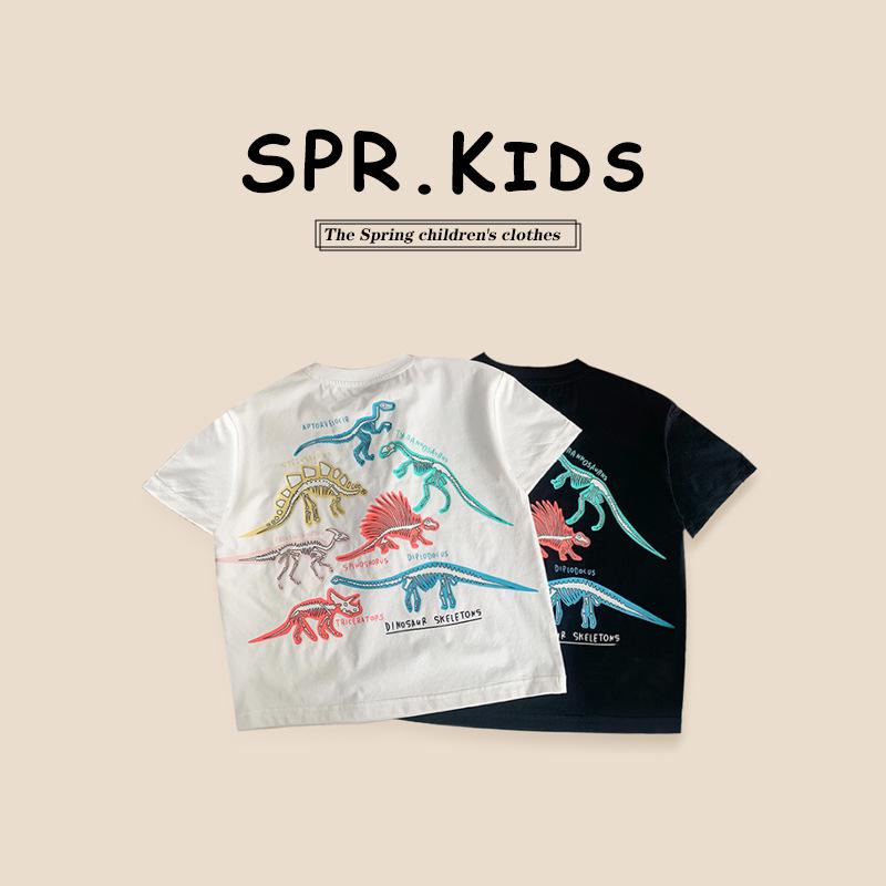 

Kids 2025 Cartoon Dinosaur Glow-in-the-Dark T-Shirt - Short-Sleeve, Crew Neck Summer Top for Boys 100 cm