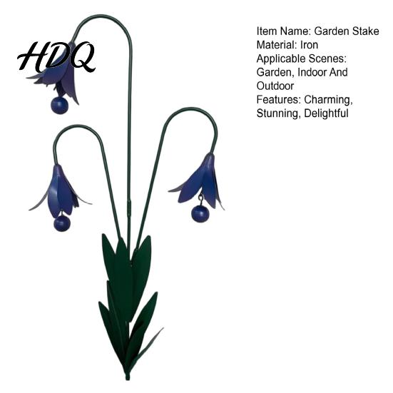 Handcrafted Metal Garden Stake Triple Bluebells with Bells Handmade Flower Yard Art Stakes With Wind Chimes Rustic Decorative Outdoor Bell for Lawn