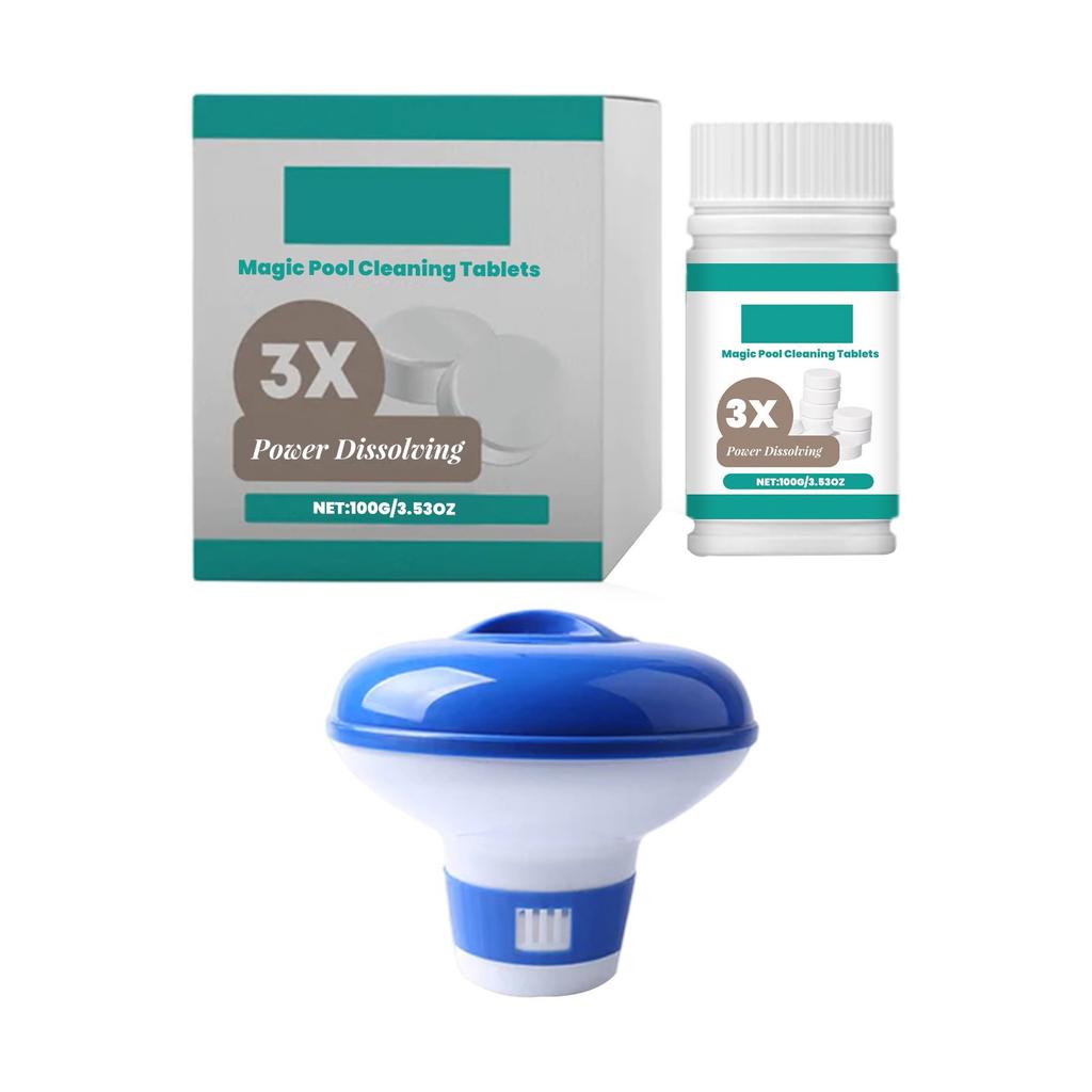 Pool Cleaning Tablets 3X Power Dissolving with Floating Dispenser, Fast-Acting Chlorine Tablets for Clean Water, 1000g/35oz Set