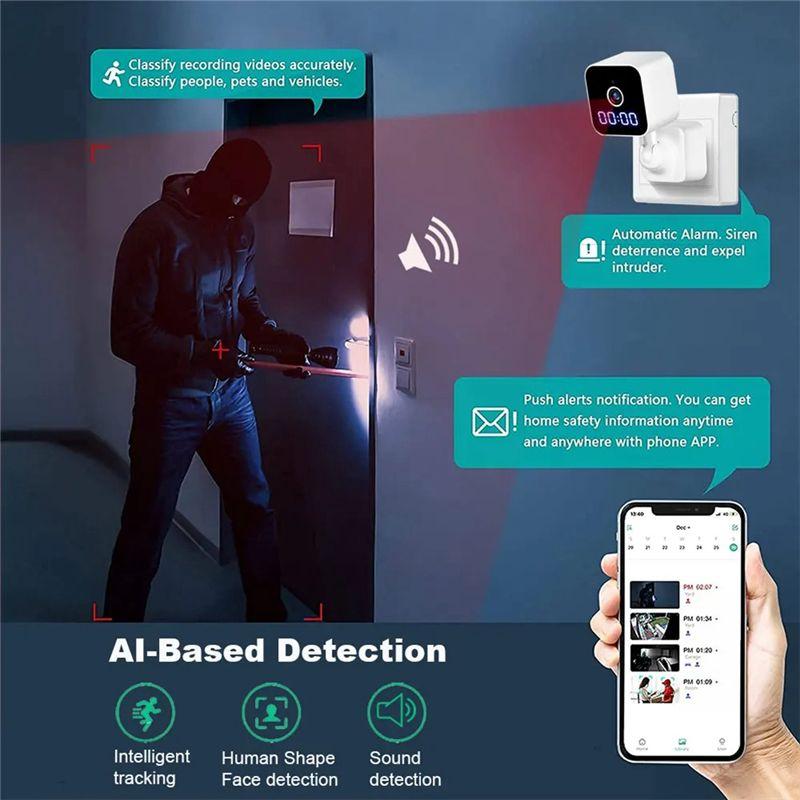 ABUO-Clock Monitoring Camera 1080P Mini Wifi Surveillance Cam With Night Vision And Sound Detection Way Audio Siren