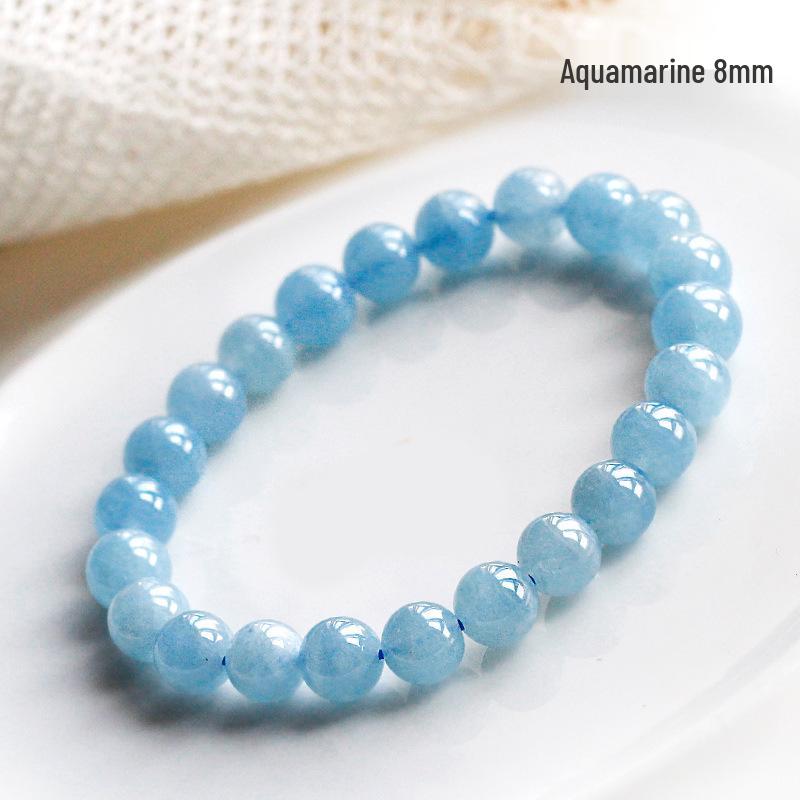 Natural Brazil Aquamarine Crystal Bracelet for Women & Men - Blue Beaded Gift for Girlfriend