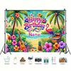 2D Customizable Name Tropical Flamingo Birthday Backdrop Beach Palm Tree Background Banner for Kids Party