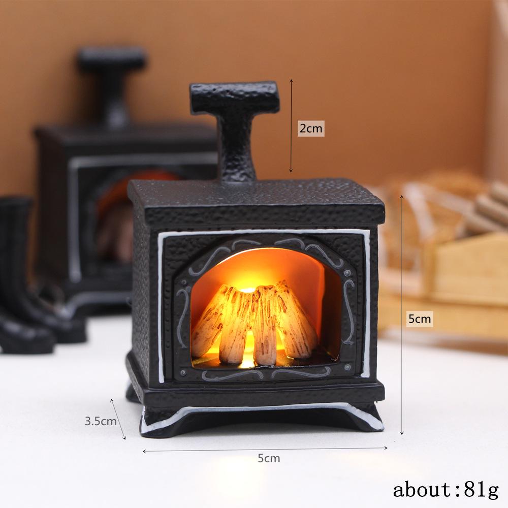 Dollhouse Winter Scene Set: Mini Straw Bag, Wooden Matchbox, Small Cart, Lightable Fireplace