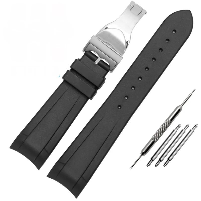 22mm Natural Rubber Silicone Rubber Watch Strap For Tudor Biwan GMT Curved End Pin / Folding Buckle Black Blue Red Wristband