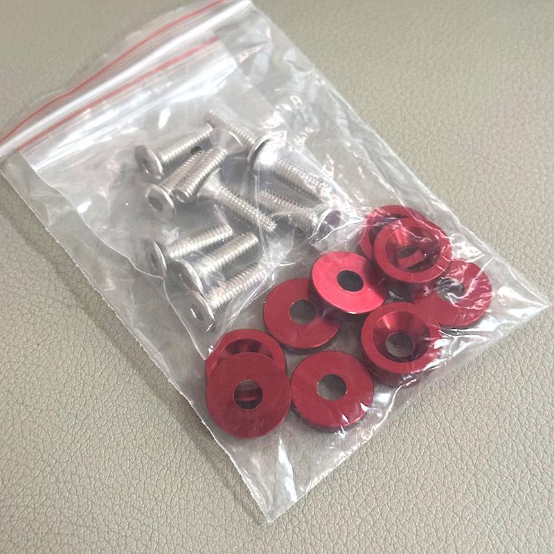 10pcs M6 Bolt Set Car Modification Gasket Screw Aluminum Fender Washers Fender Bumper Engine JDM RACING Style NO LOGO