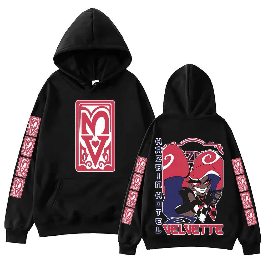 

Harajuku Long Sleeve Pullover Tops Hip Pop Hoodies Hazbin Hotel Velvette Graphic Design Hoodie Women Men Casual Fashion Casual Pullover Streetwear XS чёрный