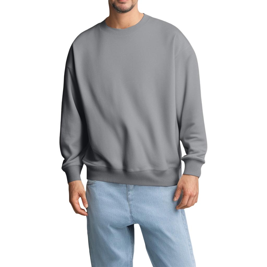 Unisex Solid Color Round Neck Pullover Ribbed Long-sleeved Sweatshirt