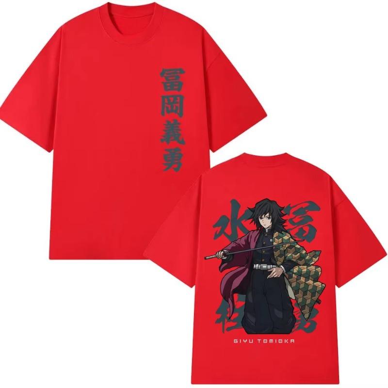 Anime Demon Slayer Water Hashira Tomioka Giyuu Double Sided Print Tshirt Unisex Women Fashion Casual Cotton T Shirts 2026 Summer