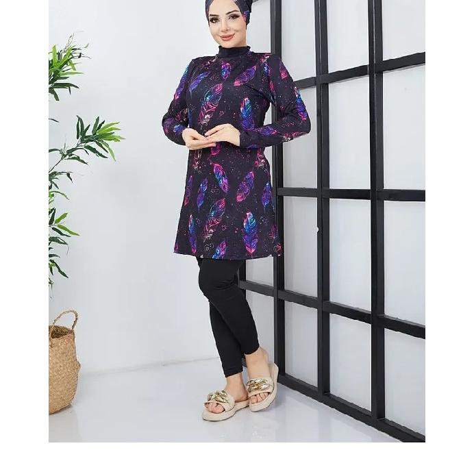 

New 2-piece Muslim women s modest Muslim floral print swimsuit full coverage swimsuit Islamic hijab beachwear burkini swimsuit (without hijab) 5XL різнокольоровий