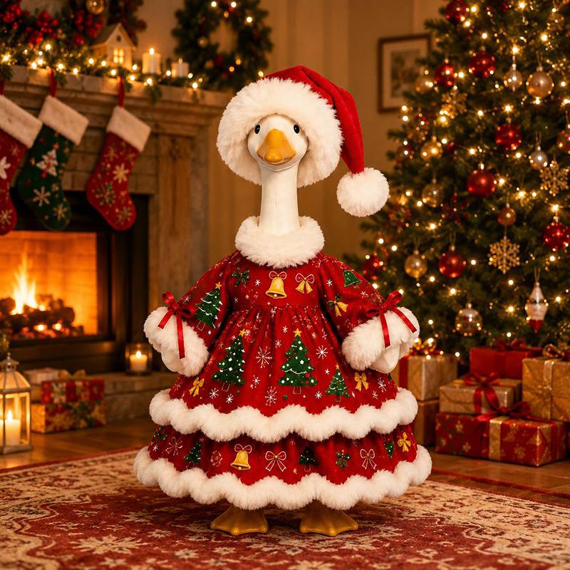 Porch Goose Clothing 23 inches Christmas Day Goose Clothing White Goose Santa Claus Snowman Clothing Courtyard Decoration