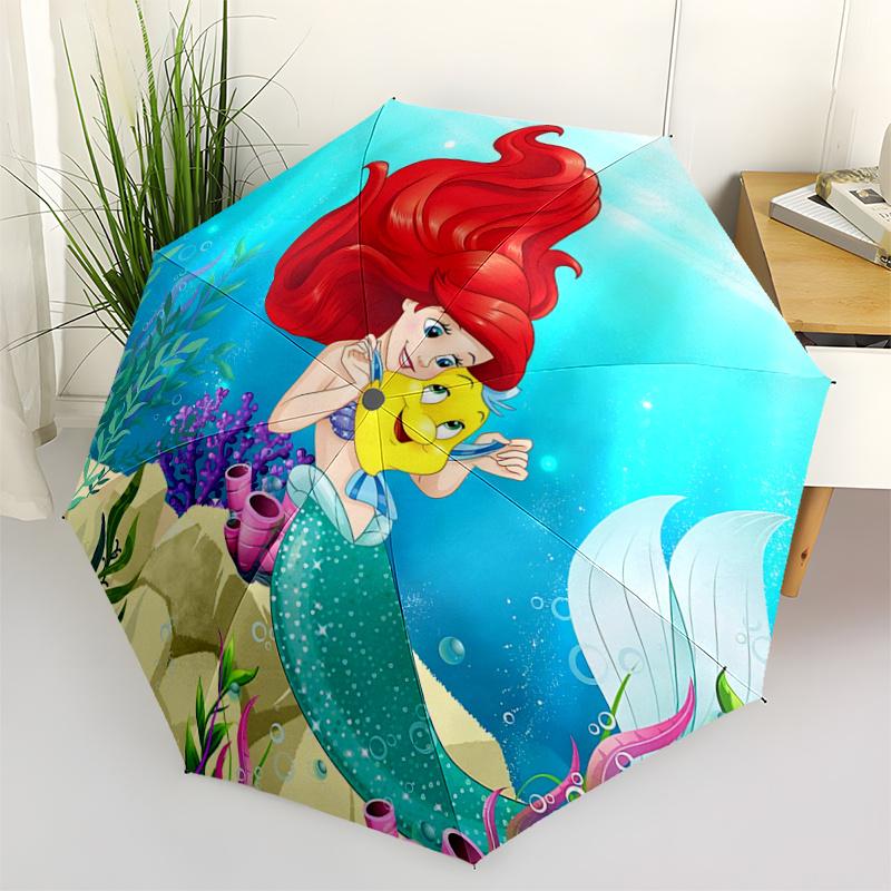1pc Mermaid Adventure: Automatic Opening/Closing Umbrella with Portable Tri-Fold Design, 8-Rib Iron Frame - Outdoor, for Fans, Travelers, Ev
