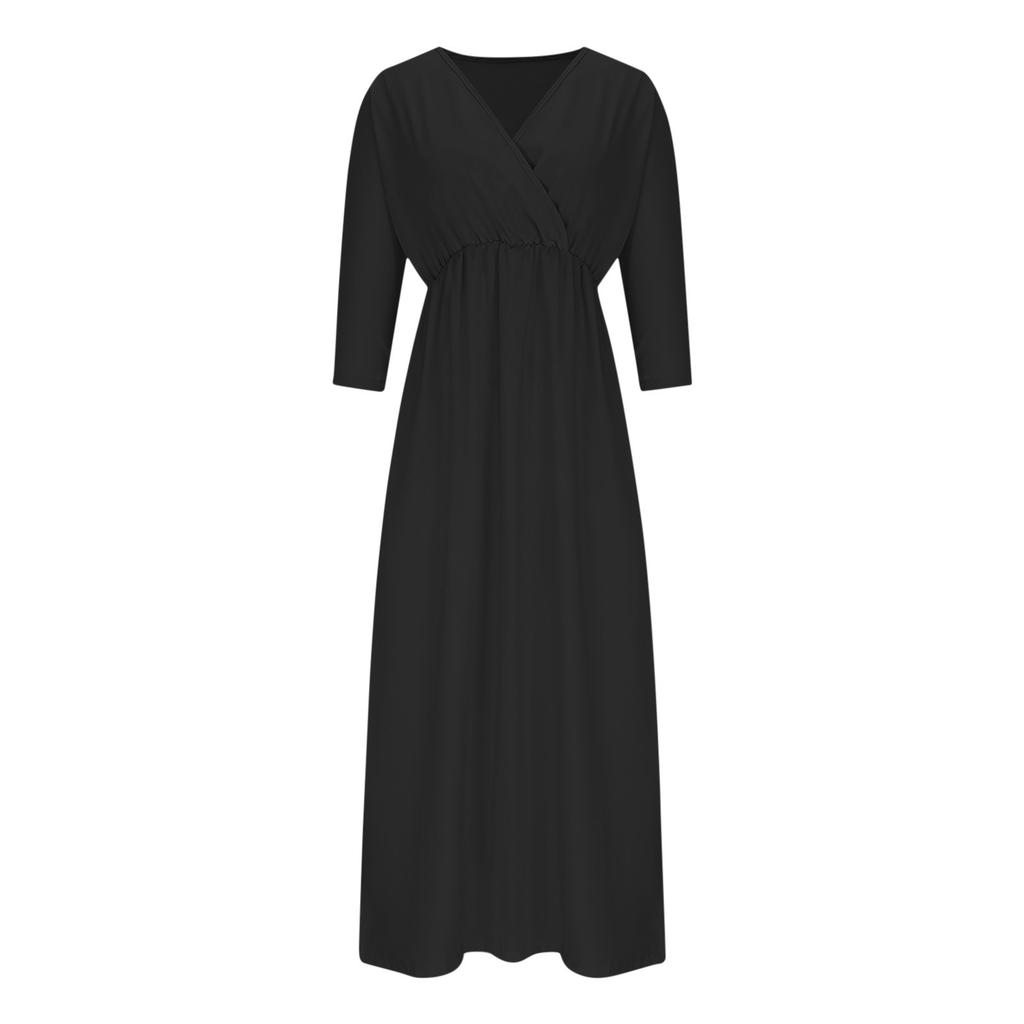 Women's Fashionable Color High Waist Split V-neck Dress
