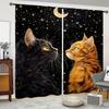 2Pcs- Orange Cat Pattern Printed Curtains Under The Starry Sky, Bag-Type Curtains, Home Decoration, Room Decoration