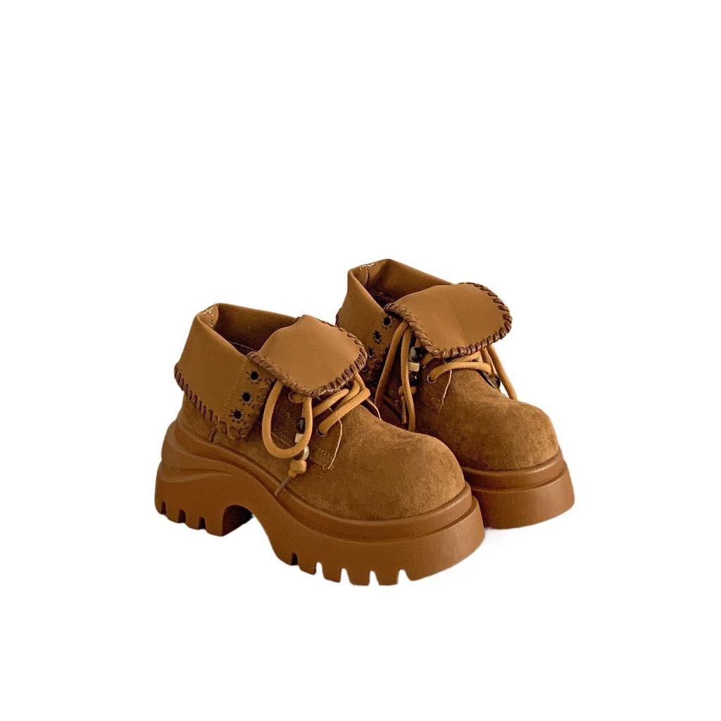 British-Style Petite Platform Martin Boots - Women's Vintage Autumn Short Boots with Height-Enhancing Slimming Effect