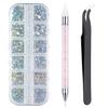 12 Grids  Clear Rhinestones Flatback Shiny Crystal Ab Nail Art Gems With Tweezer And Rhinestone Picker Dotting Pen Nail Art Tools For Nails