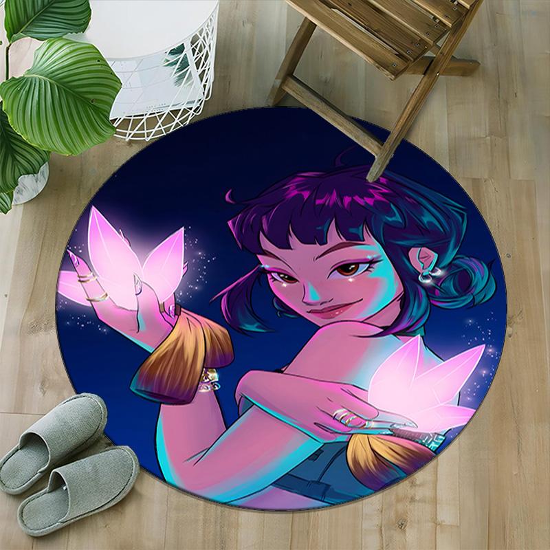 1pz KPop Demon Hunters ZOEY3 Stampa Tappeto Rotondo Sedia Tappeto Rotondo Adatto per Camera da Letto Soggiorno Tappeto Decorativo per la Casa