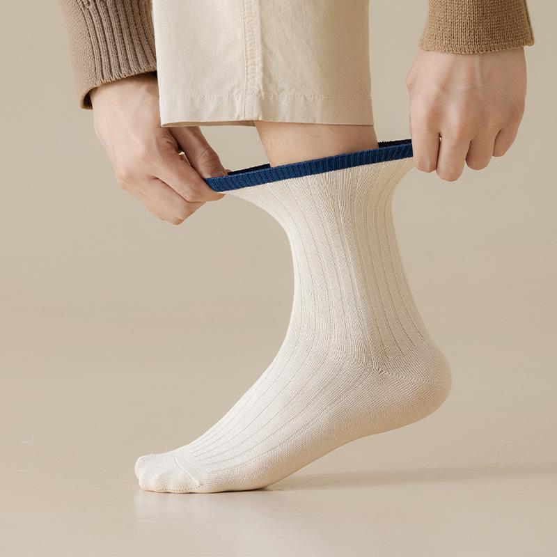 

A Versatile Mid-calf Sock for All Seasons, Featuring A College-style, Color-blocked, Casual, Trendy and Warm Men s Socks 1 pair бежевий