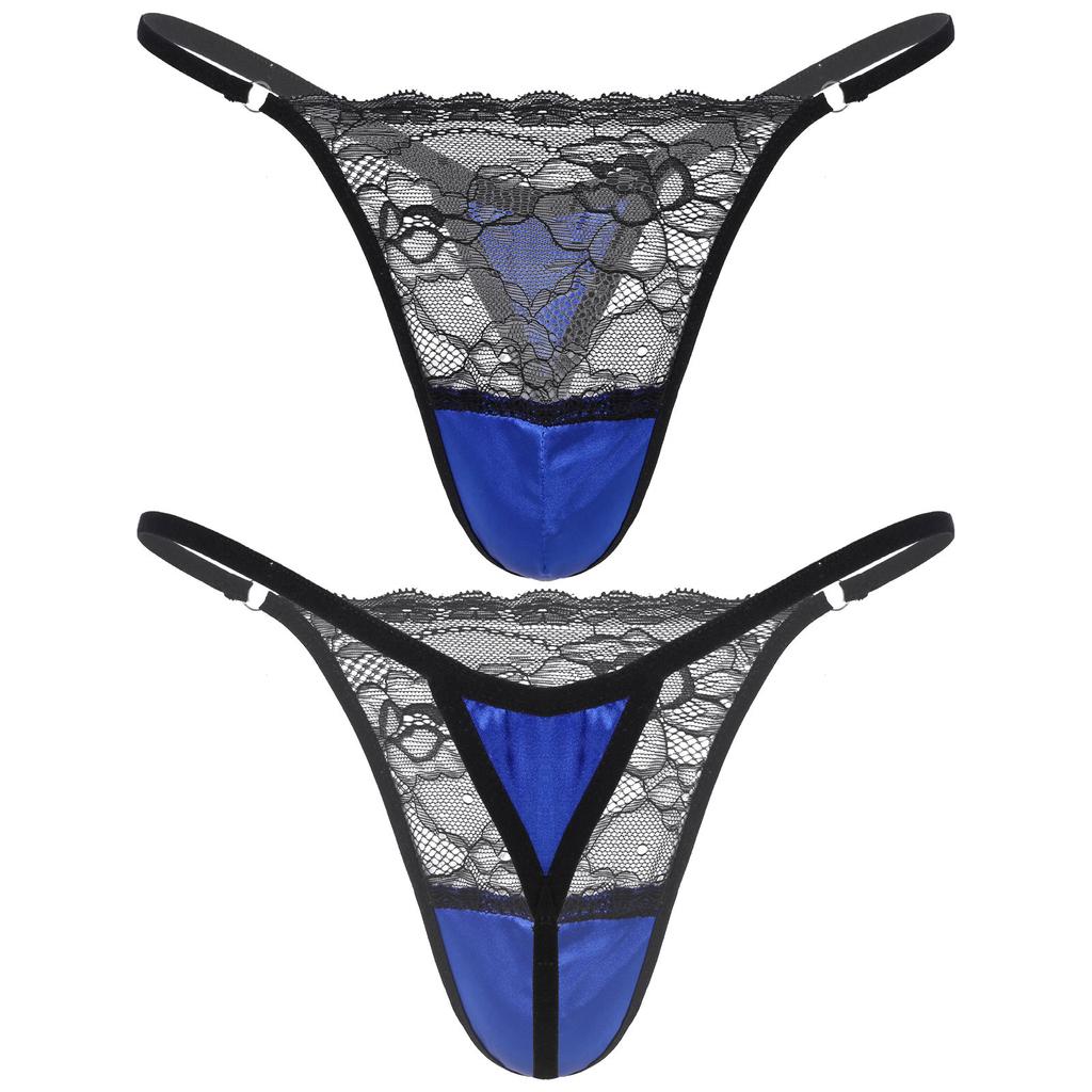 Sexy Men Sissy Sheer Lace Underwear Thong Crossdress T-back Brief Panties