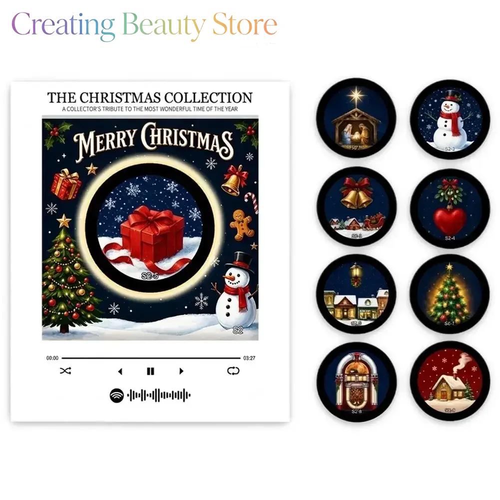 2026 Christmas Music Box Refrigerator Magnet Ambient Night Light Acrylic Music Player With 9 Replaceable Discs Fridge Ornament