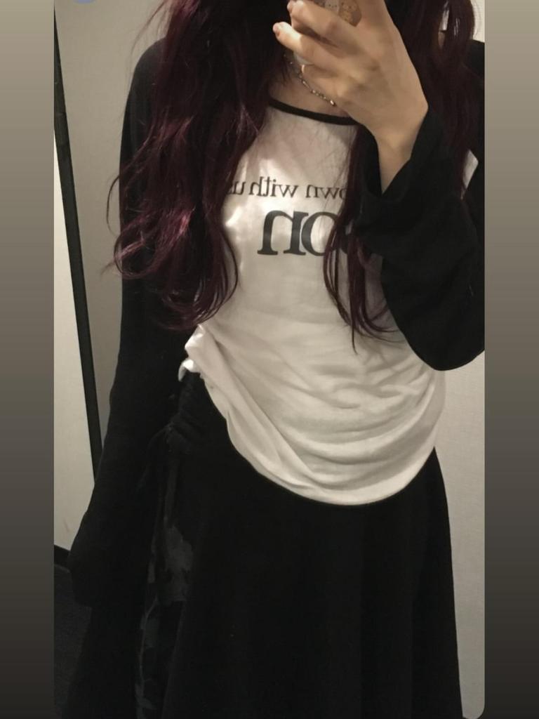 Koreanischer Stil Tencel-Stoff Colorblock Raglanärmel Langarm Damen-T-Shirt