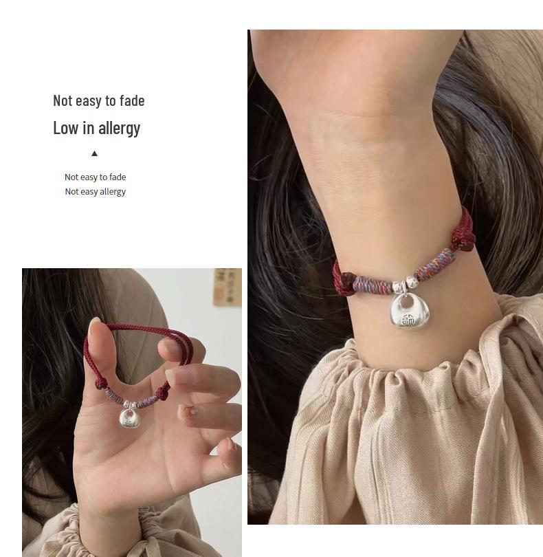 2025 Lucky Red Rope Bracelet for Women & Besties - Pure Silver Ingot Charm