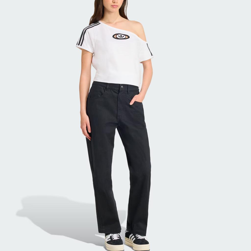 Adidas Originals Campus 2000 Schulterfrei Logo Streifen Asymmetrischer Ausschnitt Schulter Sport Kurzarm T-Shirt Damen Oberteile KC8795