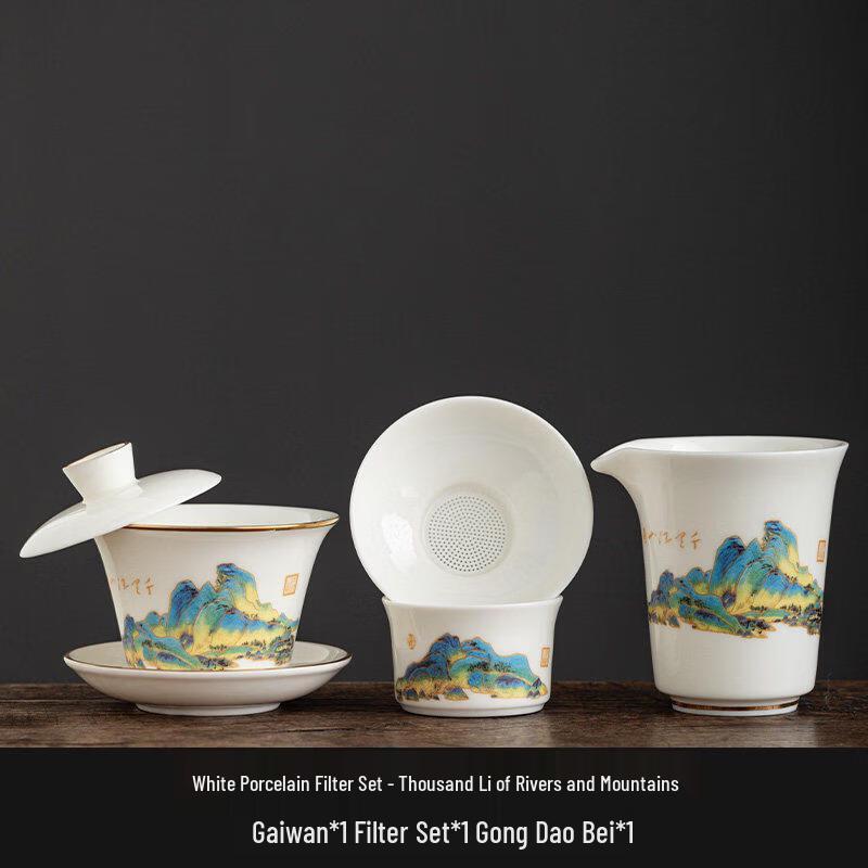 White Porcelain Tea Set - Thousands of Miles of Rivers and Mountains