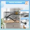 3-Tier Hamster Cage with Tempered Glass Base, Wheel and Accessories, 76.5x48.5x54.5 cm, Black