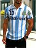 Men'S Novelty Polo Shirt, Argentina for Sports Style, Light Blue White Yellow Striped, Multiple Sizes Available, Mixed Color, Featuring Crown, Number