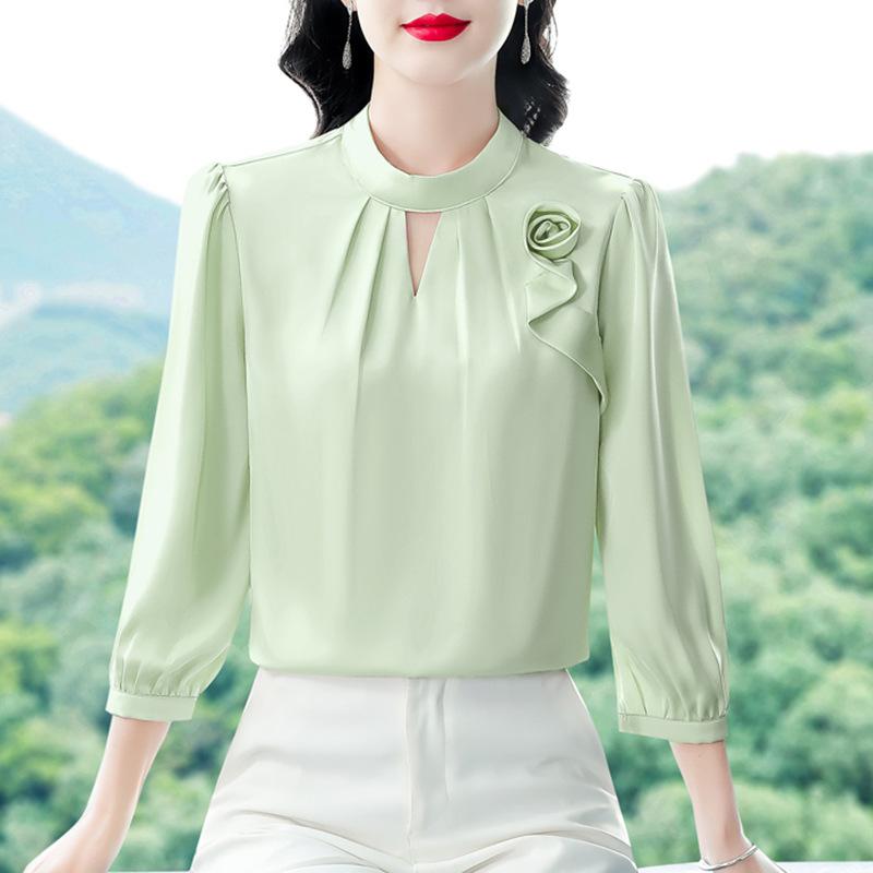 Satin Shirt Women's Outfit Spring New Style Beautiful Hollow Top Shirt Shirt