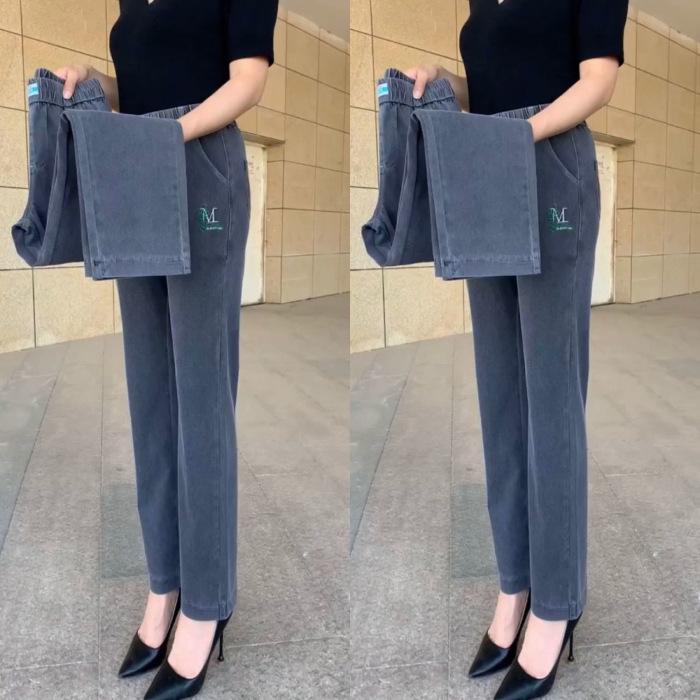 

Женские летние брюки прямого покроя с высокой талией 2024 года в джинсовом стиле M темно-серого