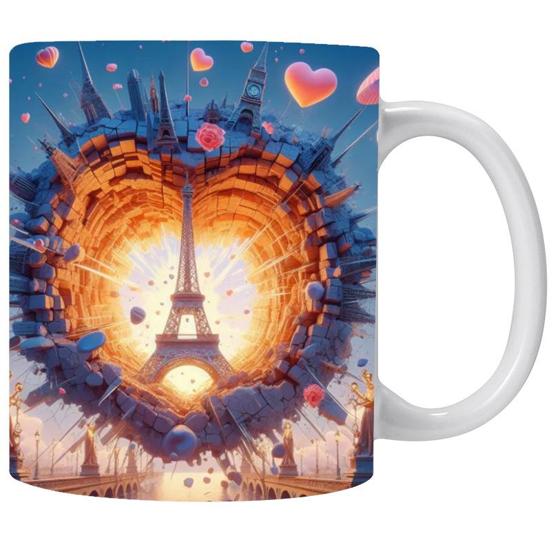 

New 1pc 350ml 3D France Paris Eiffel Tower Ceramic Coffee Mugs Mugs Tea Mugs Water Cup Car Motorcycle Festival Gifts 350ml
