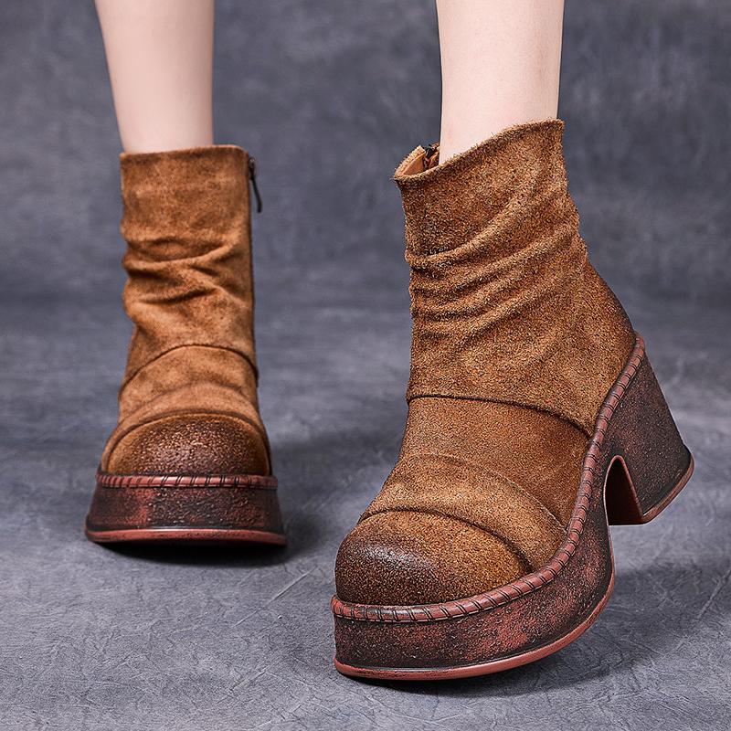 Fashion GKTINOO 2025 Winter New Thick Sole Ankle Platform Boots Side Zipper Genuine Leather Short Boots Fashion Handmade Women Shoes