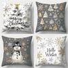1pc Grey Christmas Cushion Cover Snowman Pine Printed Durable Cover 2025 New for Home Ornament Xmas New Year Christmas Decor