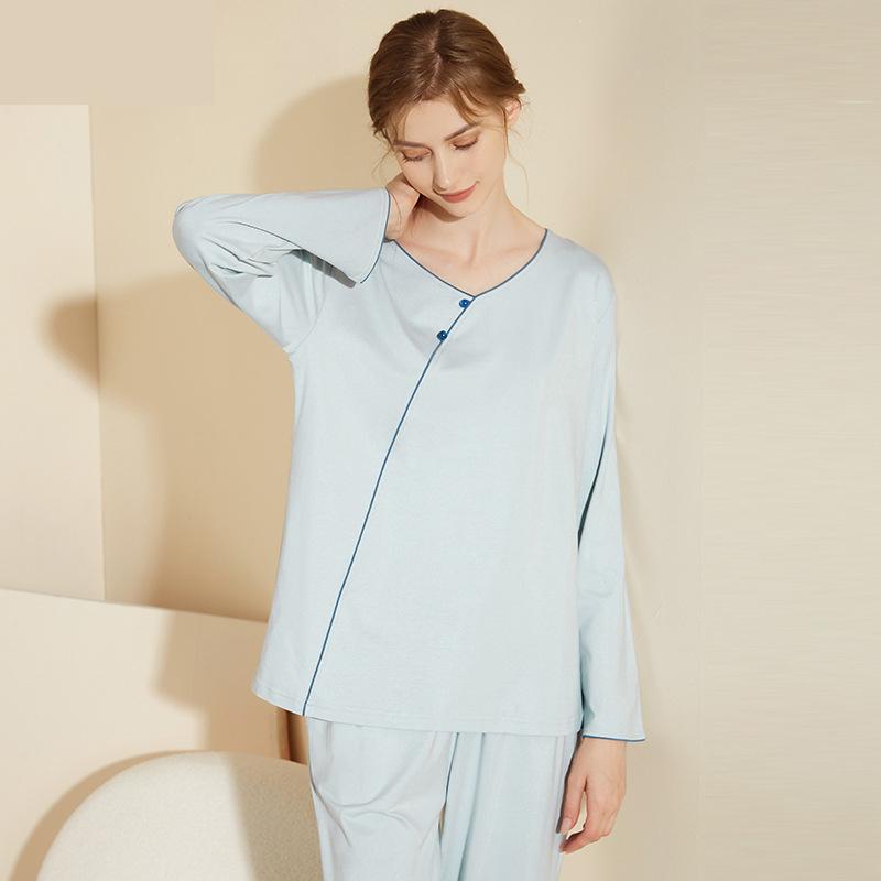 

Пижамный комплект в китайском стиле, сексуальная женская пижама, домашняя одежда, свободная повседневная однотонная пижама, домашняя одежда 2XL синий